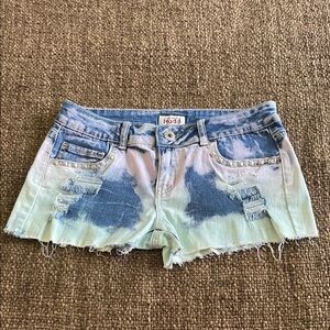 Mudd Blue and White Distressed Jean Shorts